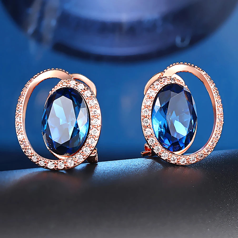 Boucles d'oreilles ellipse bleu